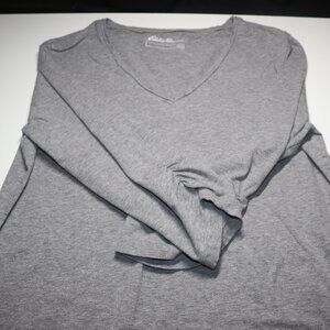 Eddie Bauer V Neck Ruched Long Sleeve Shirt Size Large